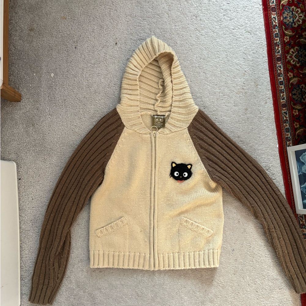 Chococat Sanrio Hooded Zip Sweater in Cream and Brown